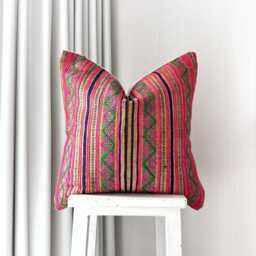 Rustic Farmhouse Pillow Cover Vintage Hmong Hemp, Tribal Motifs - 20x20 - thumbnail 2