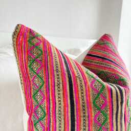 Rustic Farmhouse Pillow Cover Vintage Hmong Hemp, Tribal Motifs - 20x20 - thumbnail 3