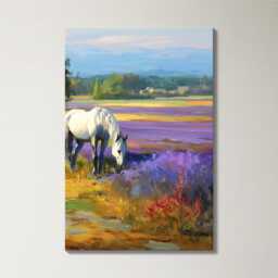 Horse in Lavender Field 3 Panel Split Canvas Wall Art Animal Landscape French Countryside Farmhouse Oil Painting Framed Home Decor - thumbnail 4