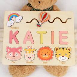 Wooden Name Puzzle, Custom Busy Board Personalized Baby Boy Gift, Thanksgiving 3 Years Old Kids Montessori Toy, 3rd Birthday - thumbnail 3