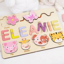 Wooden Name Puzzle, Custom Busy Board Personalized Baby Boy Gift, Thanksgiving 3 Years Old Kids Montessori Toy, 3rd Birthday - thumbnail 2