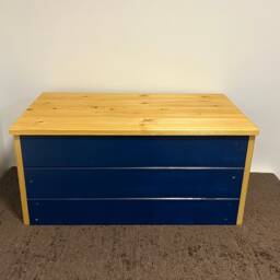 Solid Wood Ottoman Storage Chest Navy Blue Pine Trunk - thumbnail 2