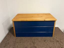 Solid Wood Ottoman Storage Chest Navy Blue Pine Trunk