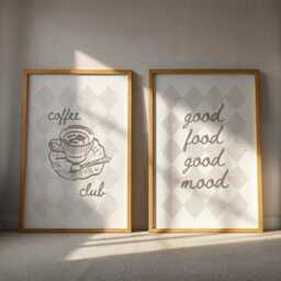 Coffee Club & Good Food Prints Beige Checkered Kitchen Art Set - thumbnail 3