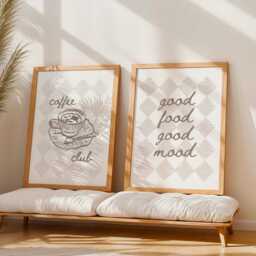 Coffee Club & Good Food Prints Beige Checkered Kitchen Art Set - thumbnail 2