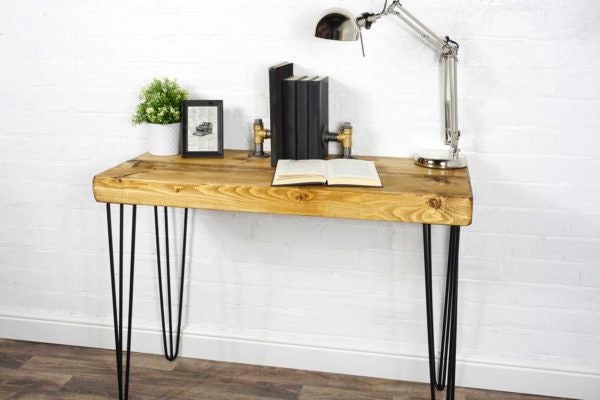 Chunky Console Table With Hairpin Legs - Reclaimed Treated Timber Style Solid Wood Furniture 44cm X 4.4cm - image 1