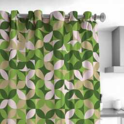 Green Geometric Curtains, Retro Mid Century Pattern Custom Made Drapes, Eyelet Or Rod Pocket Panels - thumbnail 2