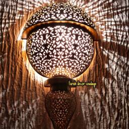 Moroccan Wall Sconce - Antique Brass Lamp Artisan Lighting Boho & Mediterranean Decor - thumbnail 3
