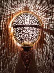 Moroccan Wall Sconce - Antique Brass Lamp Artisan Lighting Boho & Mediterranean Decor - thumbnail 1