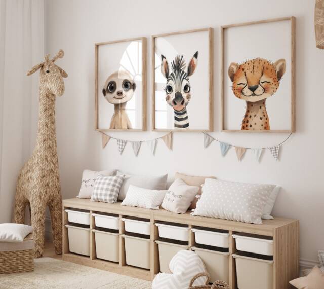 Safari Baby Animal Nursery Prints, Set Of 3, Prints, Wall Art, Prints For Nursery, Christmas Gift - image 1