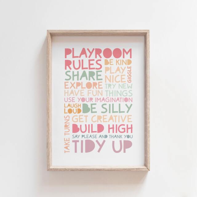 Playroom Rules Print, Pastel Prints, Nursery Wall Art, Girls Kids Room - image 1