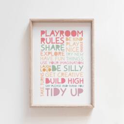 Playroom Rules Print, Pastel Prints, Nursery Wall Art, Girls Kids Room - thumbnail 1