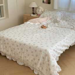 Pink Floral Coquette Lace Trim Cotton Duvet Cover Set - thumbnail 2