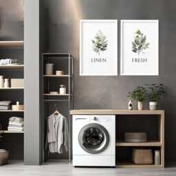 Laundry Room Home Decor Set Of 2 Framed Wall Art Prints, Watercolour Greenery Utility Art, Piece Botanical Linen Fresh Sign - thumbnail 3