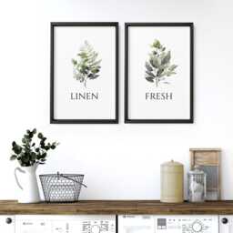 Laundry Room Home Decor Set Of 2 Framed Wall Art Prints, Watercolour Greenery Utility Art, Piece Botanical Linen Fresh Sign - thumbnail 2