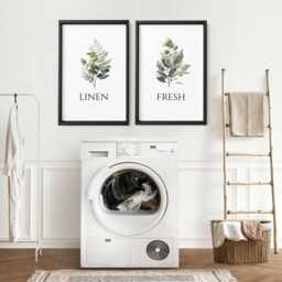 Laundry Room Home Decor Set Of 2 Framed Wall Art Prints, Watercolour Greenery Utility Art, Piece Botanical Linen Fresh Sign - thumbnail 1