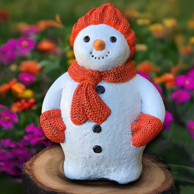 Stone Snowman Sculpture Concrete Statue Cement Winter Figure Handmade Decor Christmas Front Door Ornament - image 1