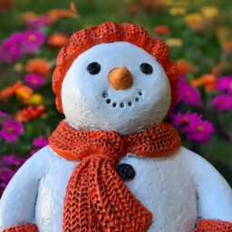 Stone Snowman Sculpture Concrete Statue Cement Winter Figure Handmade Decor Christmas Front Door Ornament - thumbnail 2