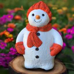 Stone Snowman Sculpture Concrete Statue Cement Winter Figure Handmade Decor Christmas Front Door Ornament - thumbnail 1