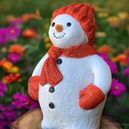 Stone Snowman Sculpture Concrete Statue Cement Winter Figure Handmade Decor Christmas Front Door Ornament - thumbnail 4