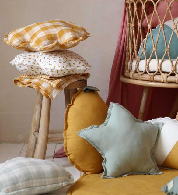 Cloud Pillow Mustard Check Muslin, Baby Nursery Decor - image 1