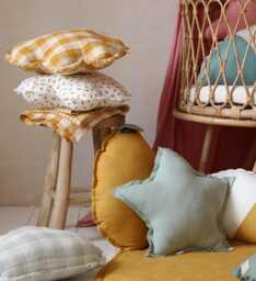 Cloud Pillow Mustard Check Muslin, Baby Nursery Decor - thumbnail 1