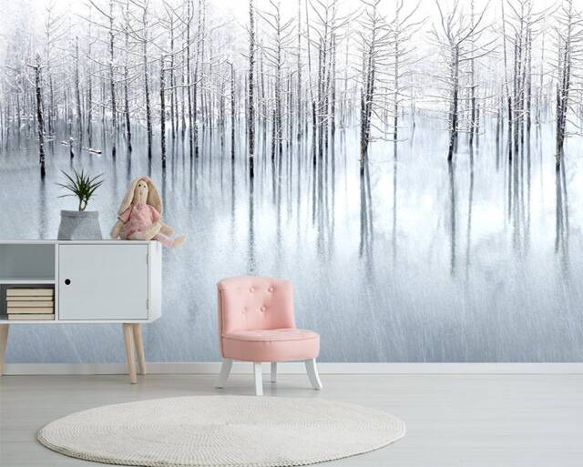 3D Winter Branches Wallpaper, Ice Scenery Wall Mural - Peel & Stick - image 1