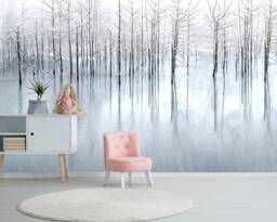 3D Winter Branches Wallpaper, Ice Scenery Wall Mural - Peel & Stick