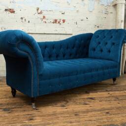 Unique British Handmade Chesterfield Chaise Lounge - Naples Blue Chenille - thumbnail 3