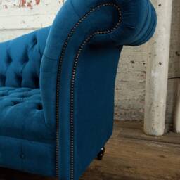 Unique British Handmade Chesterfield Chaise Lounge - Naples Blue Chenille - thumbnail 2