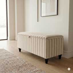Storage Ottoman Bench Upholstered in Bold Clarke & Haldon Velvet Stripes - thumbnail 1