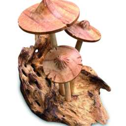 3 Parasol Mushrooms On Driftwood, Hand-Carved Mushroom Cluster - thumbnail 3