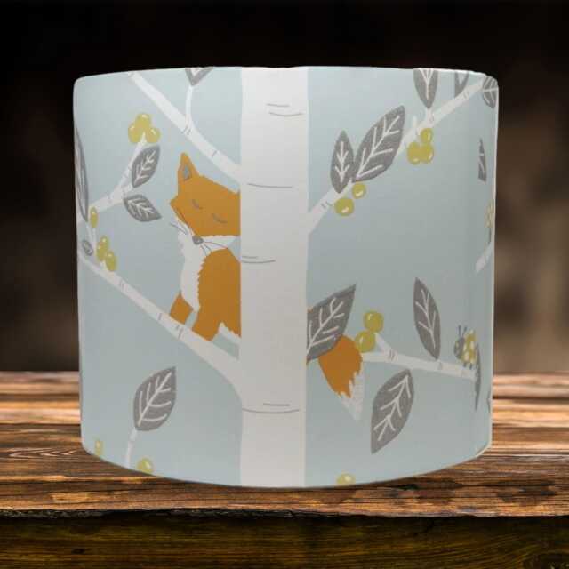 Teal Woodland Lampshade - Fox Owl Squirrel Design For Girls Bedroom Nursery Decor Children's Ceiling Light Shade With Tree & Branches Room