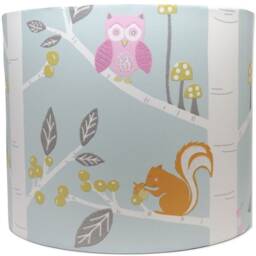 Teal Woodland Lampshade - Fox Owl Squirrel Design For Girls Bedroom Nursery Decor Children's Ceiling Light Shade With Tree & Branches Room - thumbnail 3