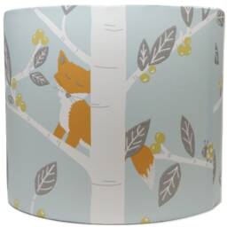 Teal Woodland Lampshade - Fox Owl Squirrel Design For Girls Bedroom Nursery Decor Children's Ceiling Light Shade With Tree & Branches Room - thumbnail 2