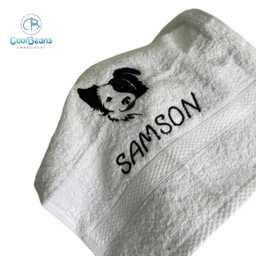 Collie Dog Towel - Personalised Face Cloth/Hand Bath Embroidered Dog & Text - thumbnail 2