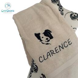 Collie Dog Towel - Personalised Face Cloth/Hand Bath Embroidered Dog & Text