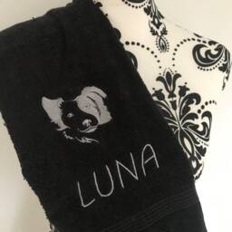 Collie Dog Towel - Personalised Face Cloth/Hand Bath Embroidered Dog & Text - thumbnail 3