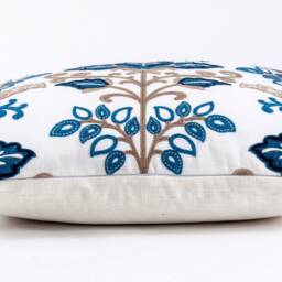 Embroidered Floral Pillow Cover, Fabricut Linen, Blue & Brown - thumbnail 3