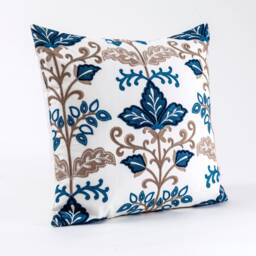 Embroidered Floral Pillow Cover, Fabricut Linen, Blue & Brown - thumbnail 2