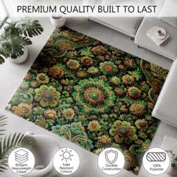 Emerald Green Botanical Floral Tapestry Rug Non-Slip Soft Area Carpet Bedroom Living Room Hallway Mat Decor - Made in UK - thumbnail 3