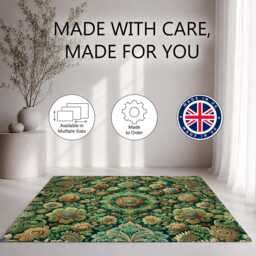 Emerald Green Botanical Floral Tapestry Rug Non-Slip Soft Area Carpet Bedroom Living Room Hallway Mat Decor - Made in UK - thumbnail 2