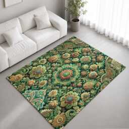 Emerald Green Botanical Floral Tapestry Rug Non-Slip Soft Area Carpet Bedroom Living Room Hallway Mat Decor - Made in UK