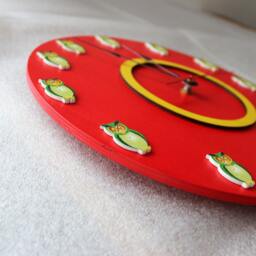 Round Large Red Color Wall Clock, Owl Kids, Home, Wall Art, Children Room, Christmas Gift - thumbnail 3