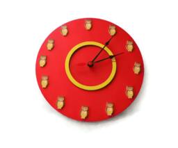 Round Large Red Color Wall Clock, Owl Kids, Home, Wall Art, Children Room, Christmas Gift - thumbnail 1