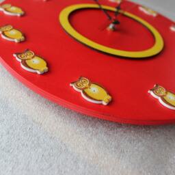 Round Large Red Color Wall Clock, Owl Kids, Home, Wall Art, Children Room, Christmas Gift - thumbnail 2