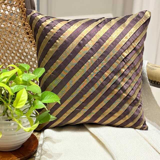 "Purple Art Silk Striped Decorative Throw Pillow Cover, 16""x16" - image 1