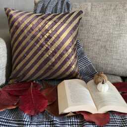 "Purple Art Silk Striped Decorative Throw Pillow Cover, 16""x16" - thumbnail 3