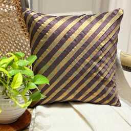 "Purple Art Silk Striped Decorative Throw Pillow Cover, 16""x16" - thumbnail 1