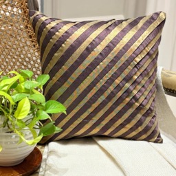 "Purple Art Silk Striped Decorative Throw Pillow Cover, 16""x16" - thumbnail 1
